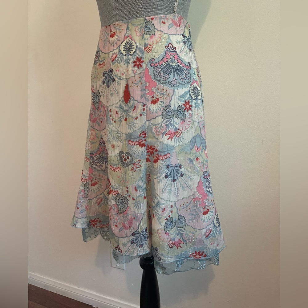 C.C.Outlaw Floral Midi  Skirt with Lace Details on the Bottom.Size Medium